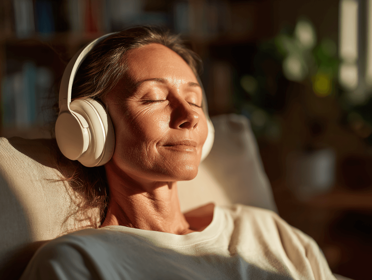 Woman feeling mentally sharp and calm with headphones