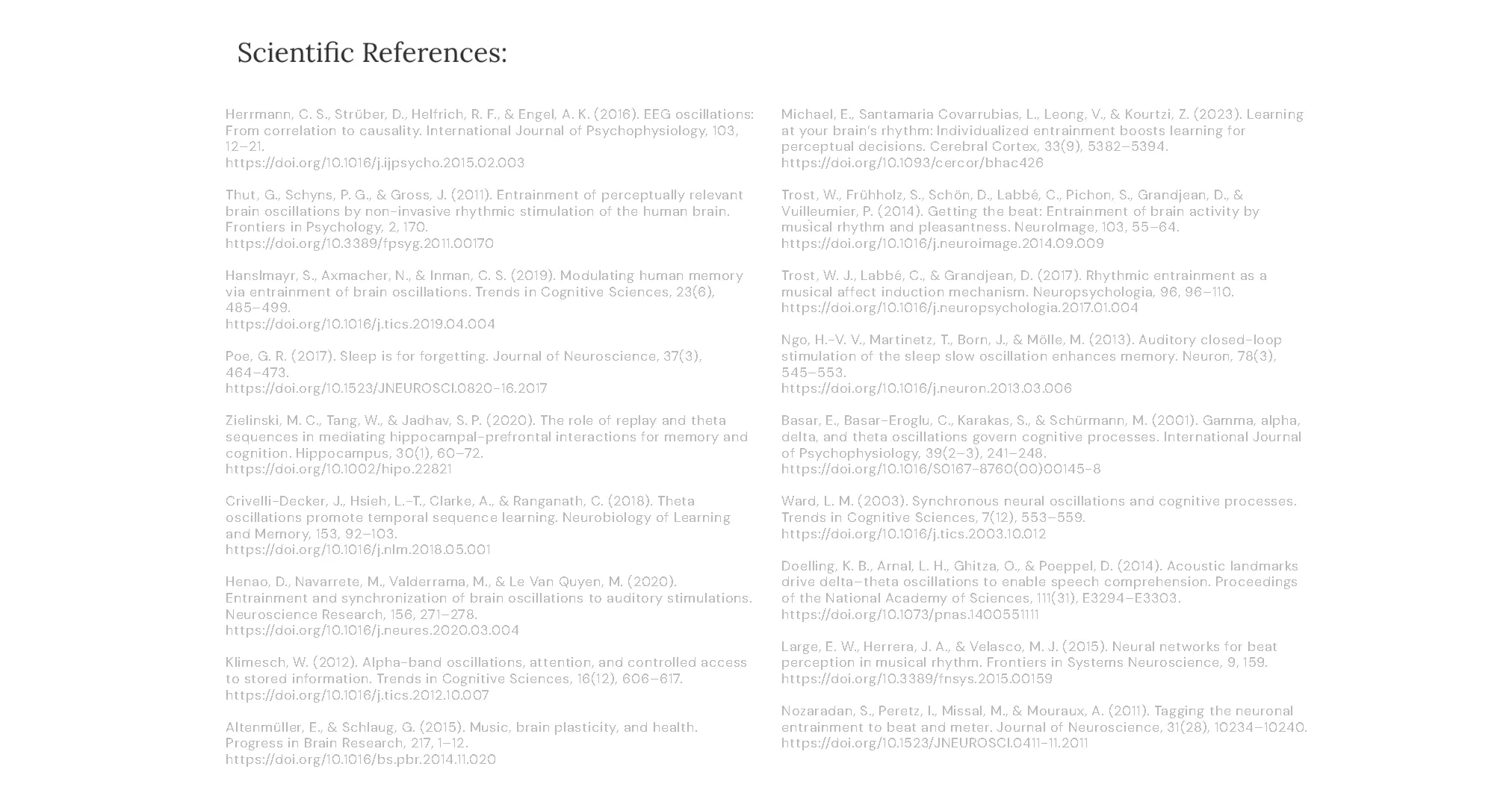Scientific references cited in the Cognitive Activation Program